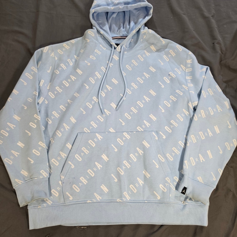 Jordan Mens XL Blue All Over Print Logo Fleece Hoodie Sweatshirt Jumpman